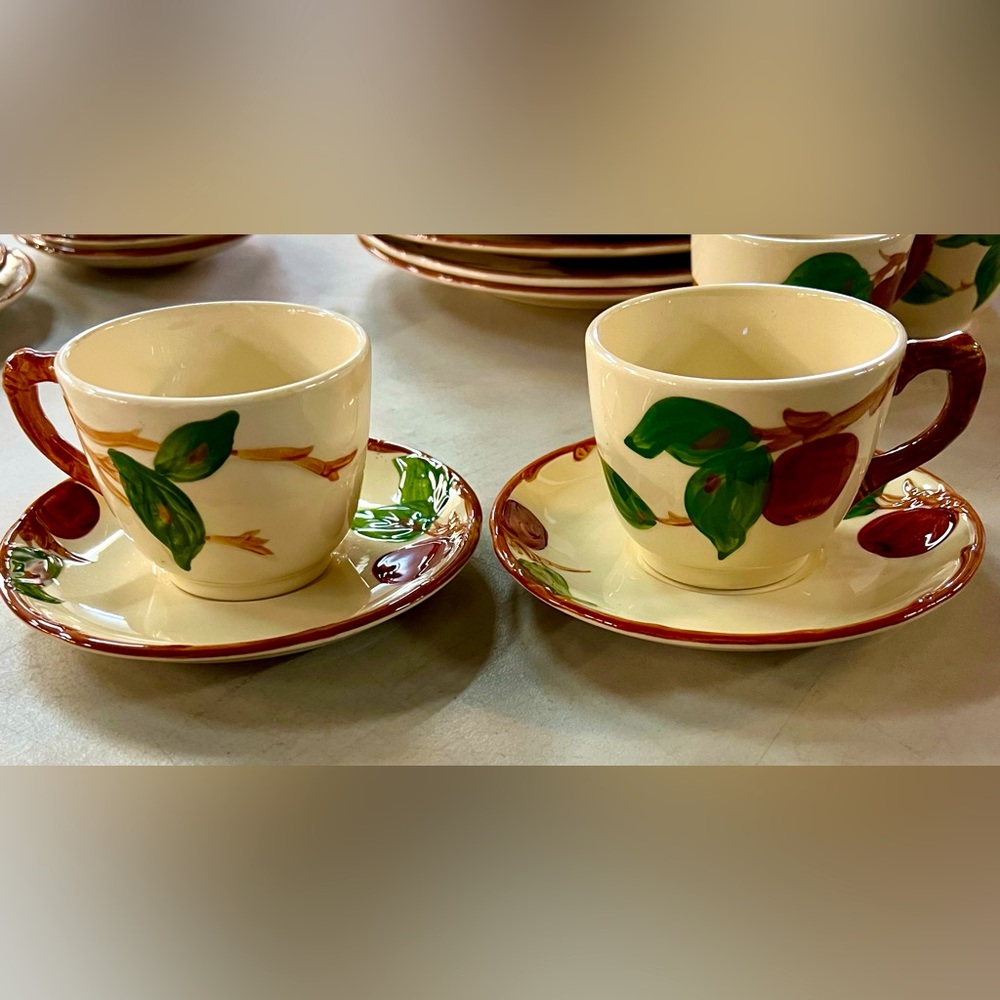 Franciscan Apple 2 Sets Cup and Saucers USA Earthenware Handpainted, Mint